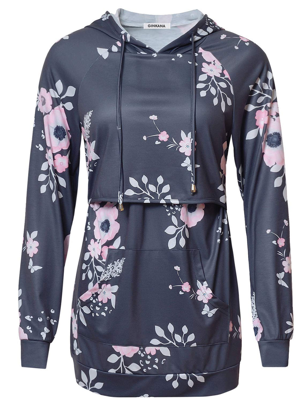 Women's Nursing Hoodie Sweatshirt Long Sleeves Breastfeeding Maternity Tops Casual Clothes with Kangaroo Pocket
