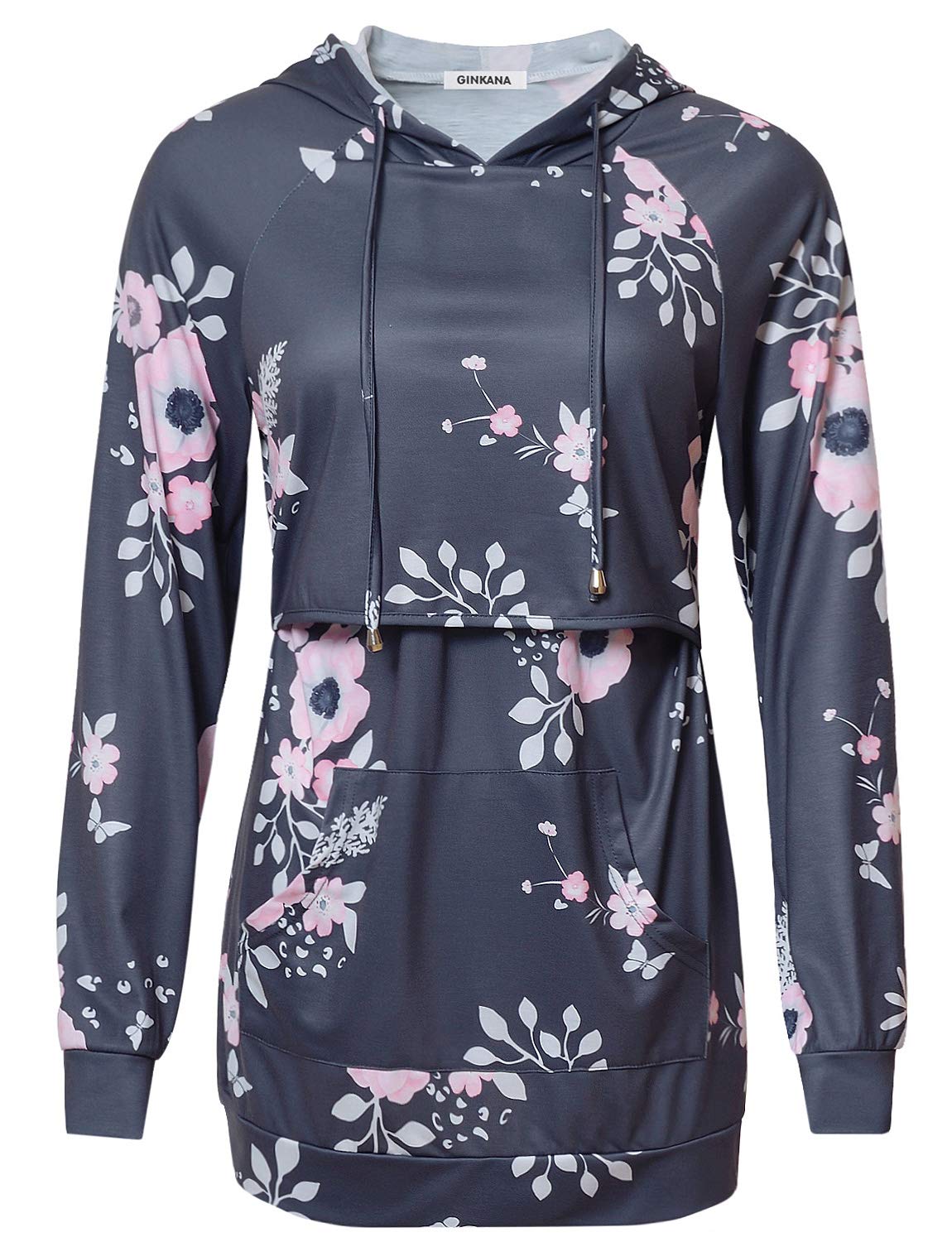Women's Nursing Hoodie Sweatshirt Long Sleeves Breastfeeding Maternity Tops Casual Clothes with Kangaroo Pocket