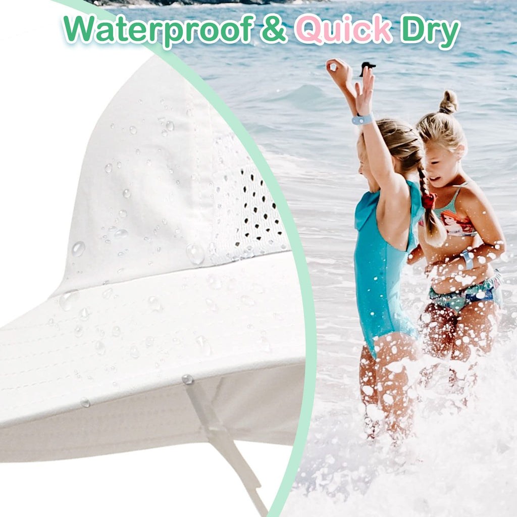 XIAOHAWANG Girls Sun Hat Baby Beach Hats Toddler Boys UPF 50+ Kids Summer Protection Cap Wide Brim Neck Flap(6-12Months,2 Pack(White+Rose))