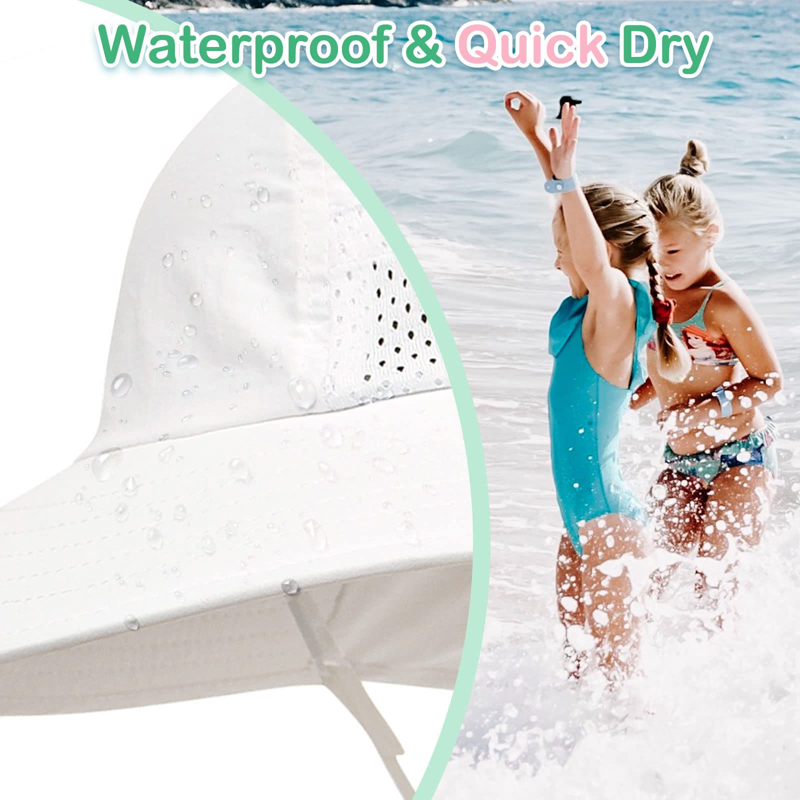 XIAOHAWANG Girls Sun Hat Baby Beach Hats Toddler Boys UPF 50+ Kids Summer Protection Cap Wide Brim Neck Flap(6-12Months,2 Pack(White+Rose))
