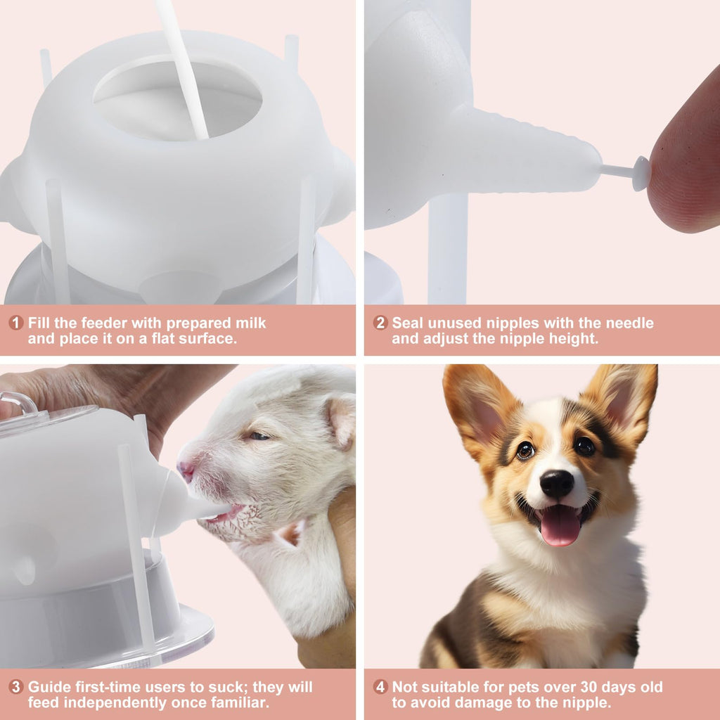 Elevonix Nursing Nipple for Kittens, Nursing Nipple with 4 Adjustable Detachable Nipples – Perfect Replacement for Nursing Bottles, Puppy Feeder for Newborn Kittens & Puppies, 200ml Capacity(White)