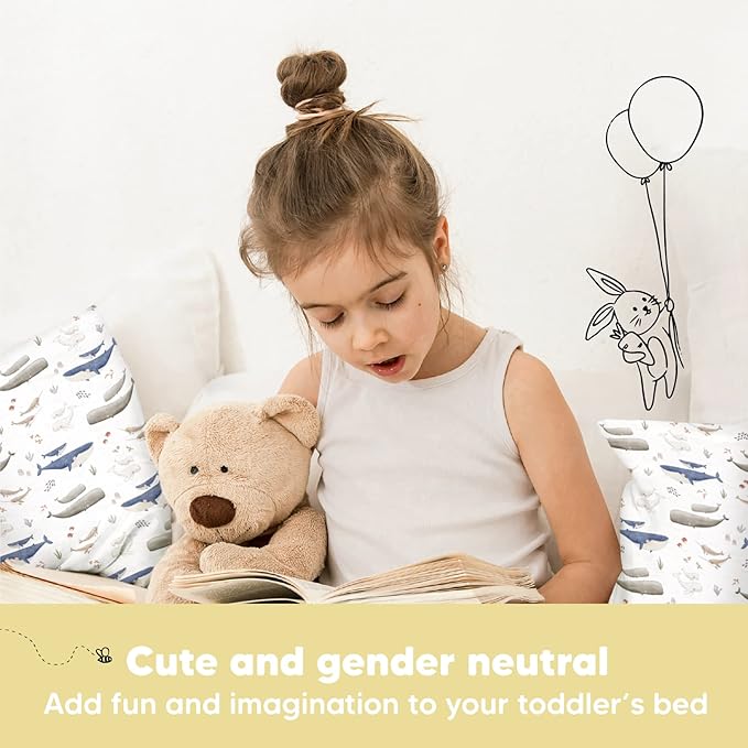 Toddler Pillow with Pillowcase - 13x18 My Little Dreamy Kids Travel Bed Pillows for Sleeping, Organic Cotton Small Pillowcase, Soft & Breathable, Machine Washable, Toddlers 2-5 Years Old (Marine)