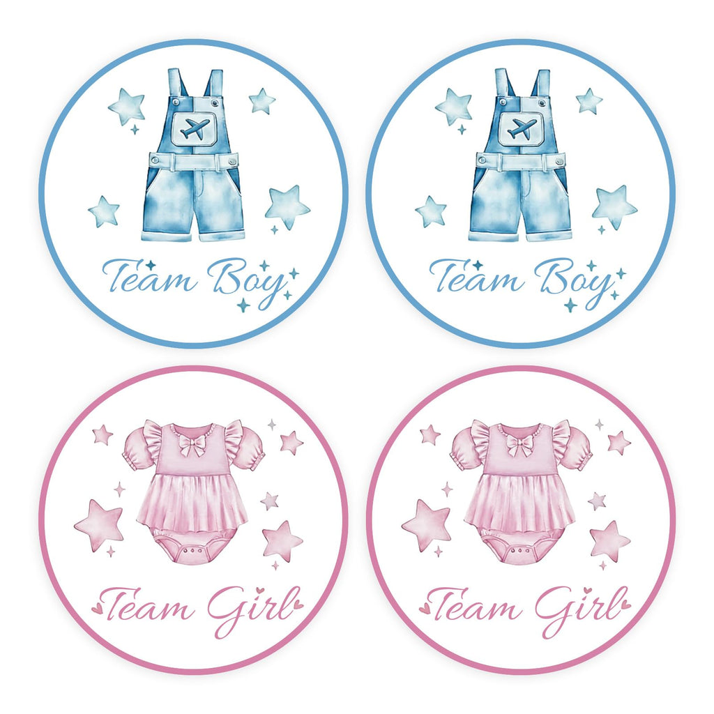 80Pcs Cute Baby Clothes Decal Stickers Roll, 2 inch Team Boy Team Girl Gender Reveal Labels, Pink and Blue Self-Adhesive Decorative Round Stickers for Brithday Baby Shower Party Supplies