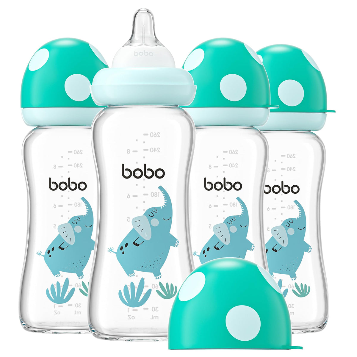 YOHKOH Natural Glass Baby Bottles, 8.8oz Red-A 4‑Pack