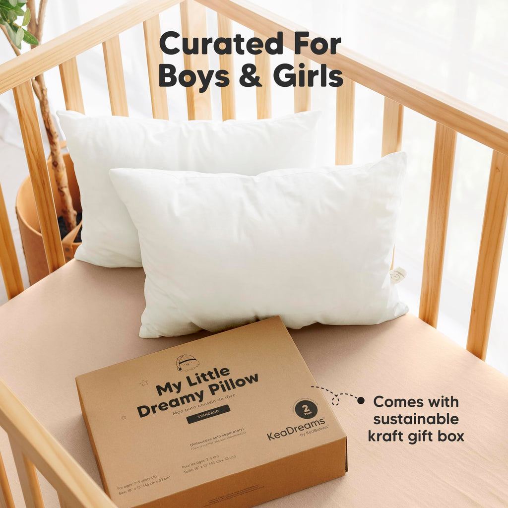KeaBabies 2pk Toddler Pillows 2 Year Old to 5,13x18 Kids Pillow(Soft White)