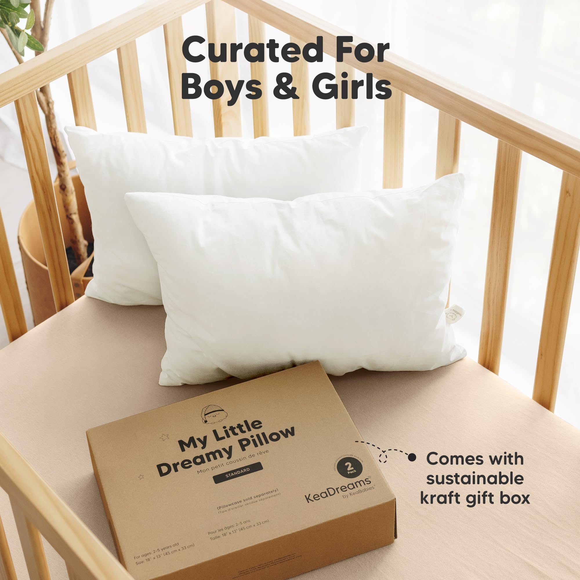 KeaBabies 2pk Toddler Pillows 2 Year Old to 5,13x18 Kids Pillow(Soft White)
