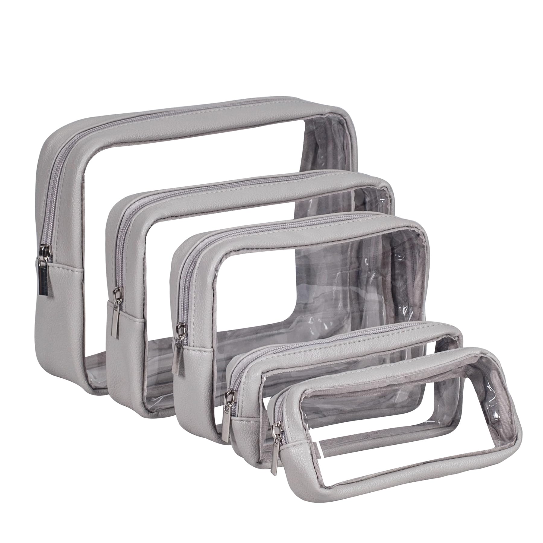Remobia Hicol TSA Approved 5-Piece Diaper Bag Organizer Pouch Set Clear Waterproof TPU Kids Toiletry Storage Set Travel Packing Clutch Cube Bags for Baby Nursing (Light Gray)