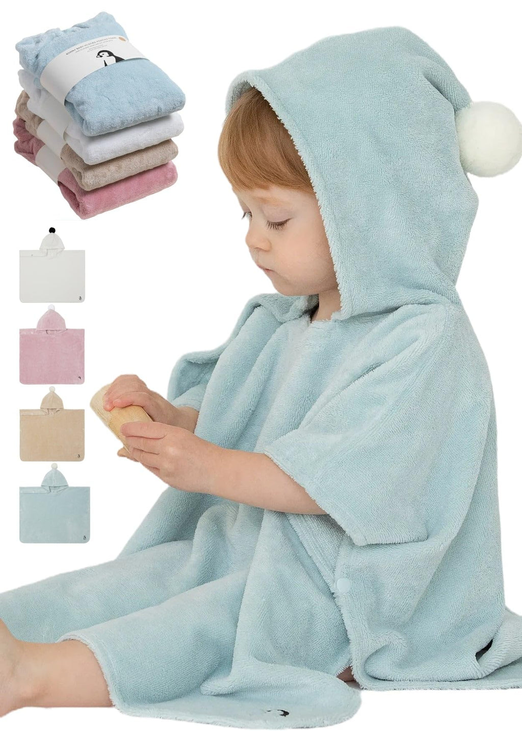 Konny Baby Hooded Towel Plush Thick & Cozy Soft-Touch Absorbent Rayon from Bamboo Cotton Baby Bath Beach Towel, Oeko-TEX, Newborn Boys Girls Toddler (Mint, Medium)