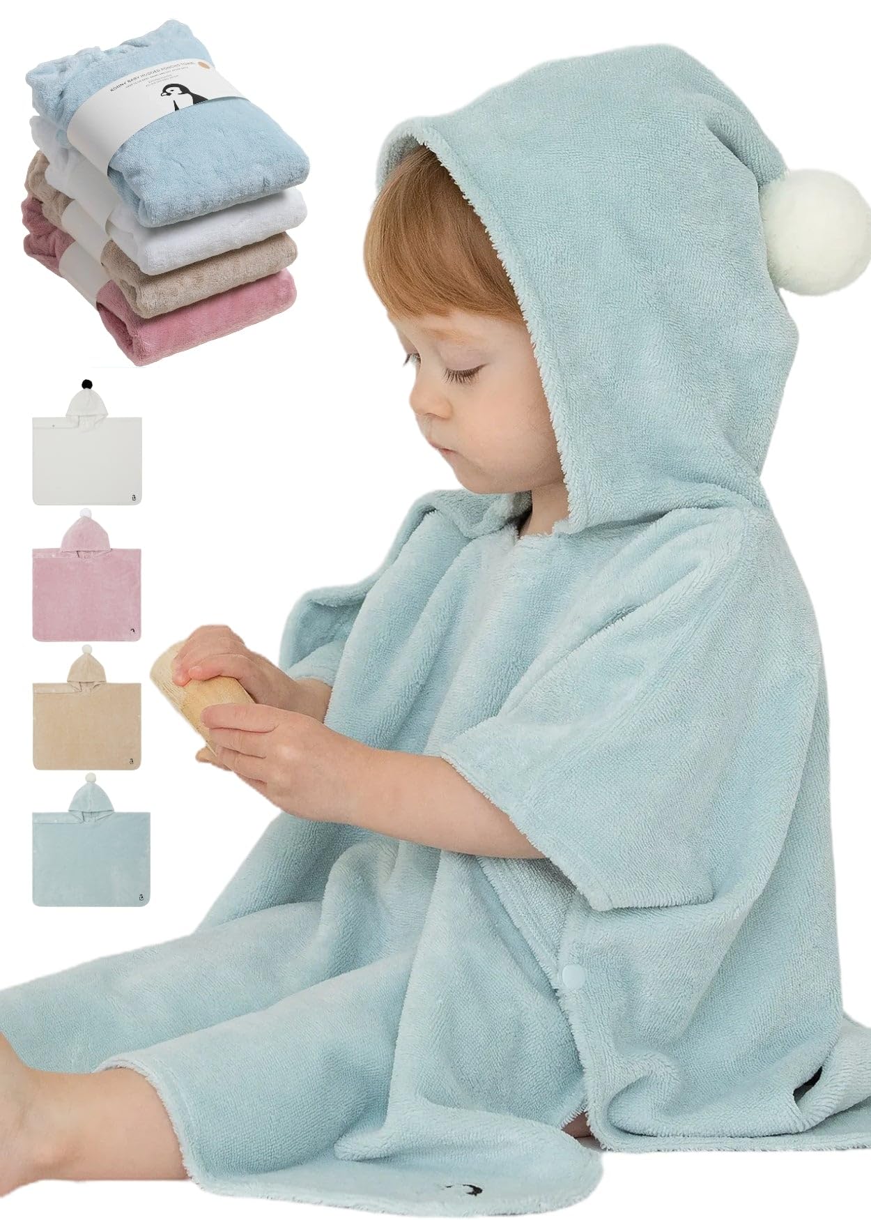 Konny Baby Hooded Towel Plush Thick & Cozy Soft-Touch Absorbent Rayon from Bamboo Cotton Baby Bath Beach Towel, Oeko-TEX, Newborn Boys Girls Toddler (Mint, Medium)