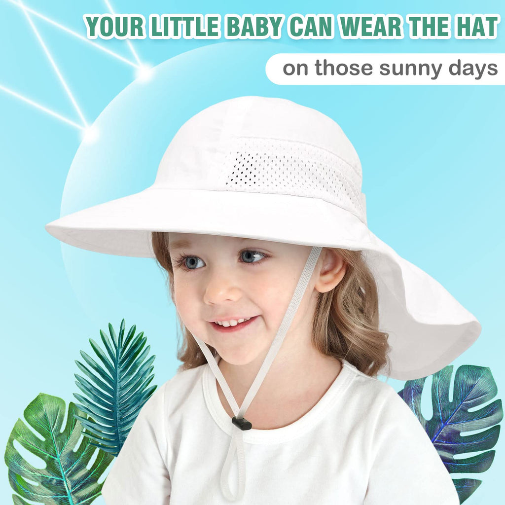 XIAOHAWANG Girls Sun Hat Baby Beach Hats Toddler Boys UPF 50+ Kids Summer Protection Cap Wide Brim Neck Flap(6-12Months,2 Pack(Pink+White))
