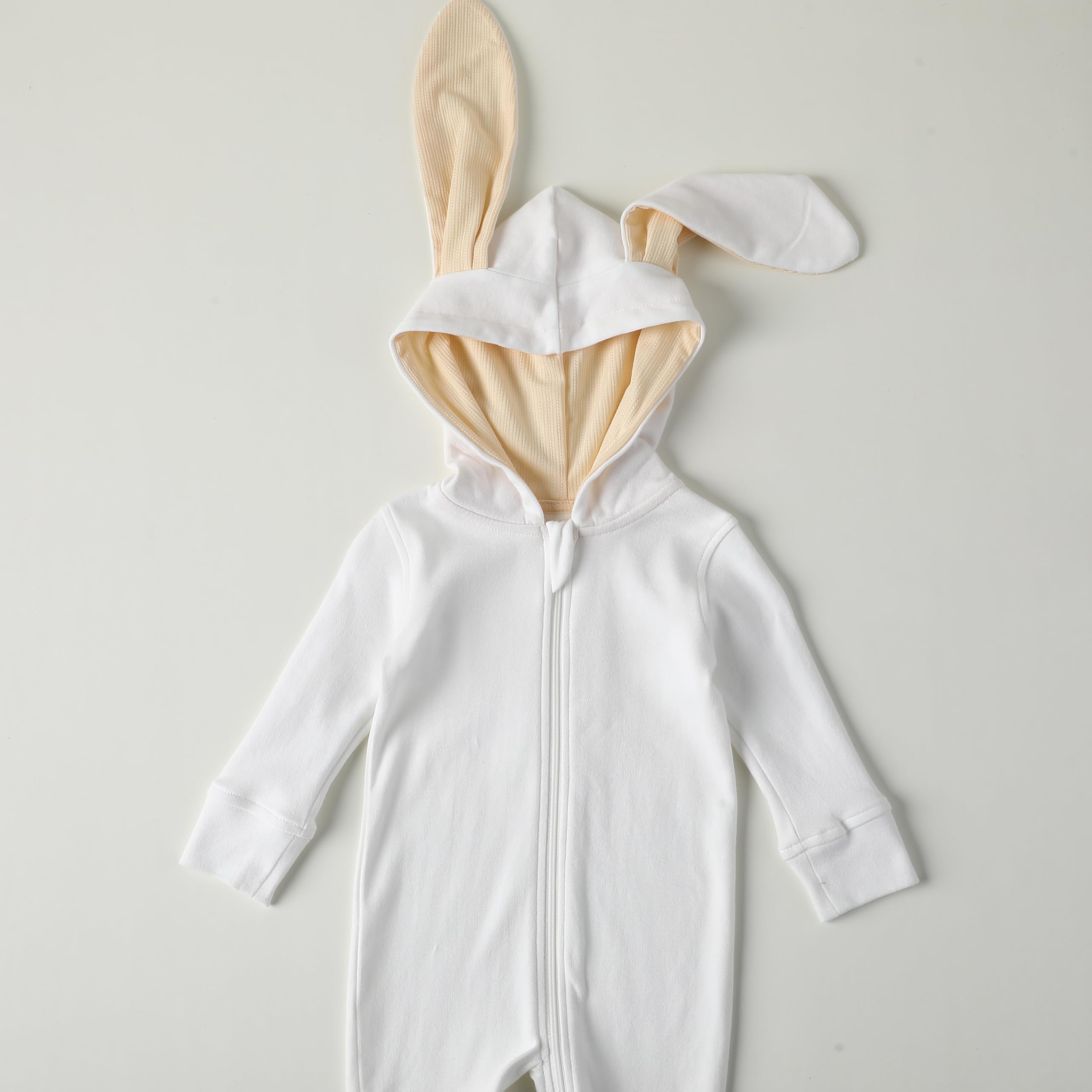 Owlivia Organic Cotton Baby Boy Girl Zip up Sleep N Play, Footless, Long Sleeve(6-12 Months, White Bunny)