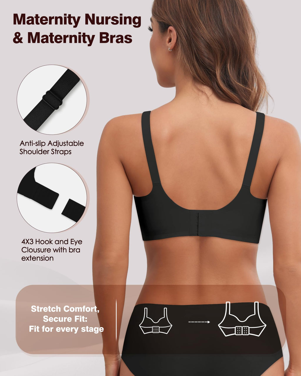 As Fairy Wireless Nursing Bra Jelly Support Maternity Bra Black L