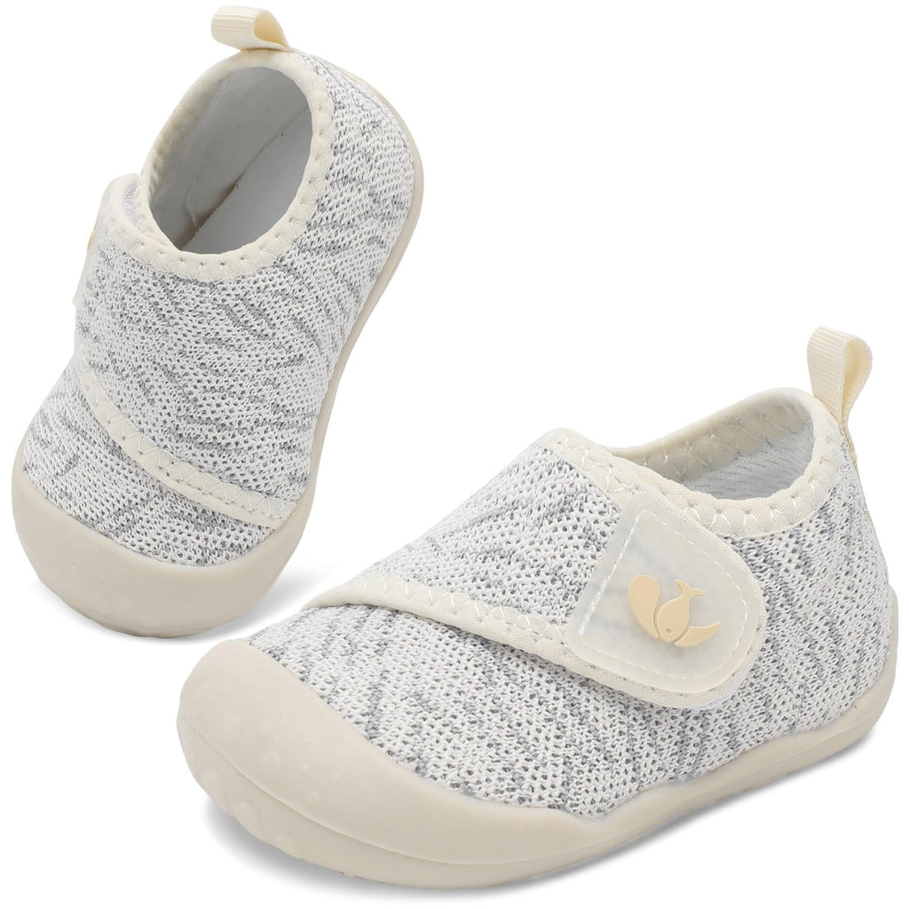 FEETCITY Baby Shoes Girls Boys Baby Sneakers First Walking Shoes Wide Infant Barefoot Shoe Lightweight Infant Sneakers Beige Grey