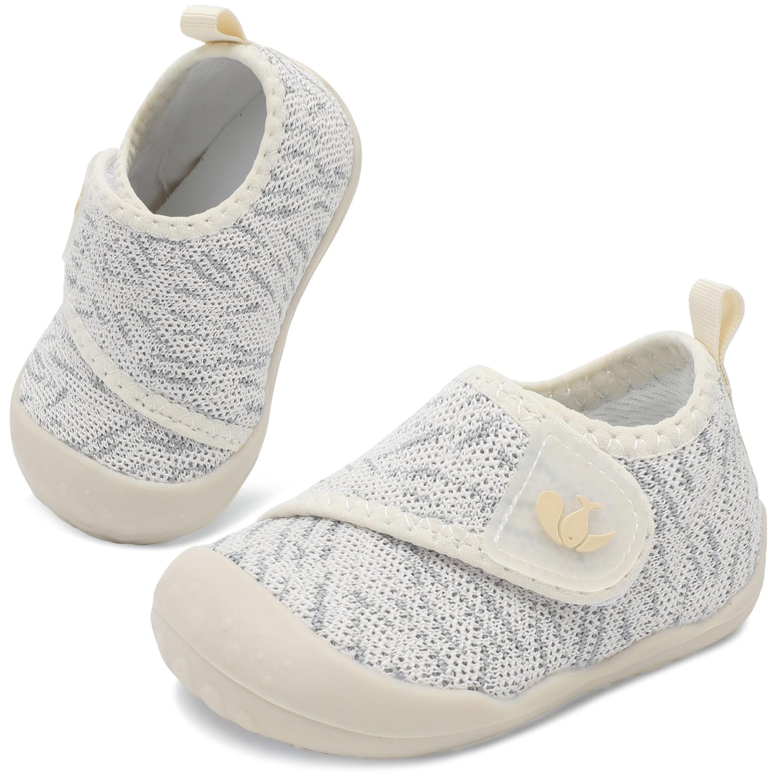 FEETCITY Baby Shoes Girls Boys Baby Sneakers First Walking Shoes Wide Infant Barefoot Shoe Lightweight Infant Sneakers Beige Grey
