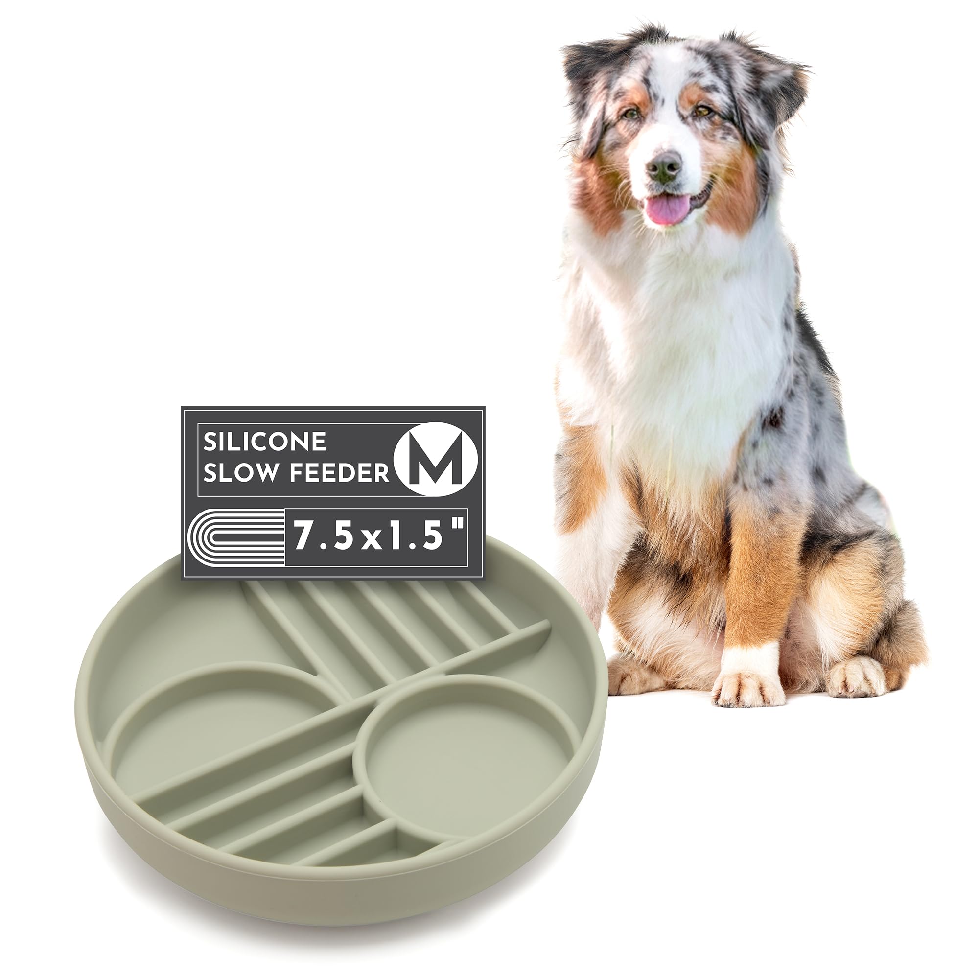 Should We Go? Slow Feeder Dog Bowls - Medium Size Silicone Slow Eating Dog Bowl for Puppies & Dogs with Suction Cup -Dishwasher-Safe, Lick Mat Design, Reduces Gulping,for All Breeds,7.5”x1.5”- Sage