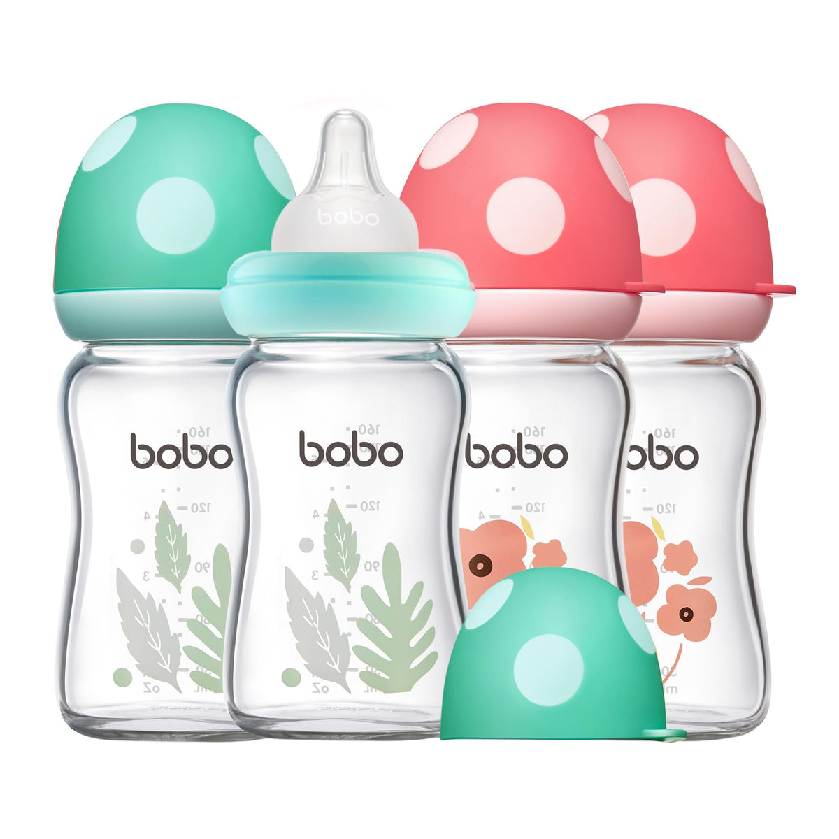 YOHKOH Natural Glass Baby Bottles, 8.8oz Red-A 4‑Pack