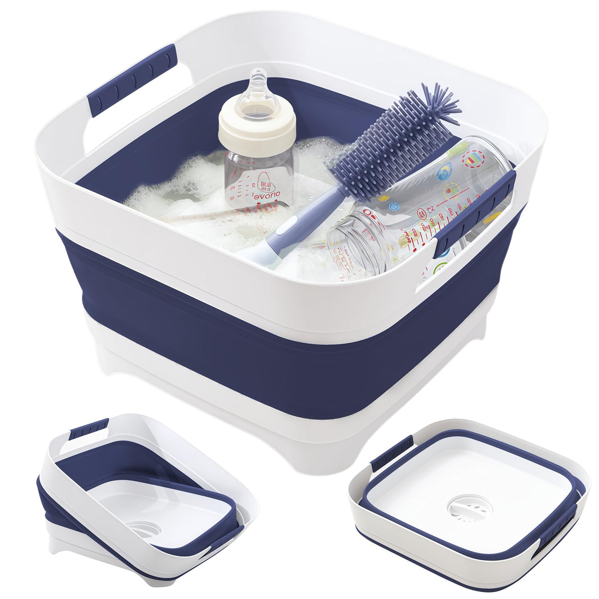 Collapsible Wash Basin for Baby Bottles - 2.4 Gallons Portable Wash Bin for RV Camping Sink, Space-Saving Dish Tub.Laundry & Utility Room Sinks (Pink)