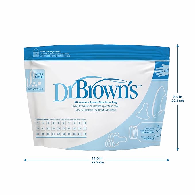 Dr. Brown's Microwave Steam Sterilizer Bags for Baby Bottles, Pacifiers, Pump Parts and Accessories, Travel Baby Bottle Sterilizer, 30 Uses per Bag, 5 Count (Pack of 1)