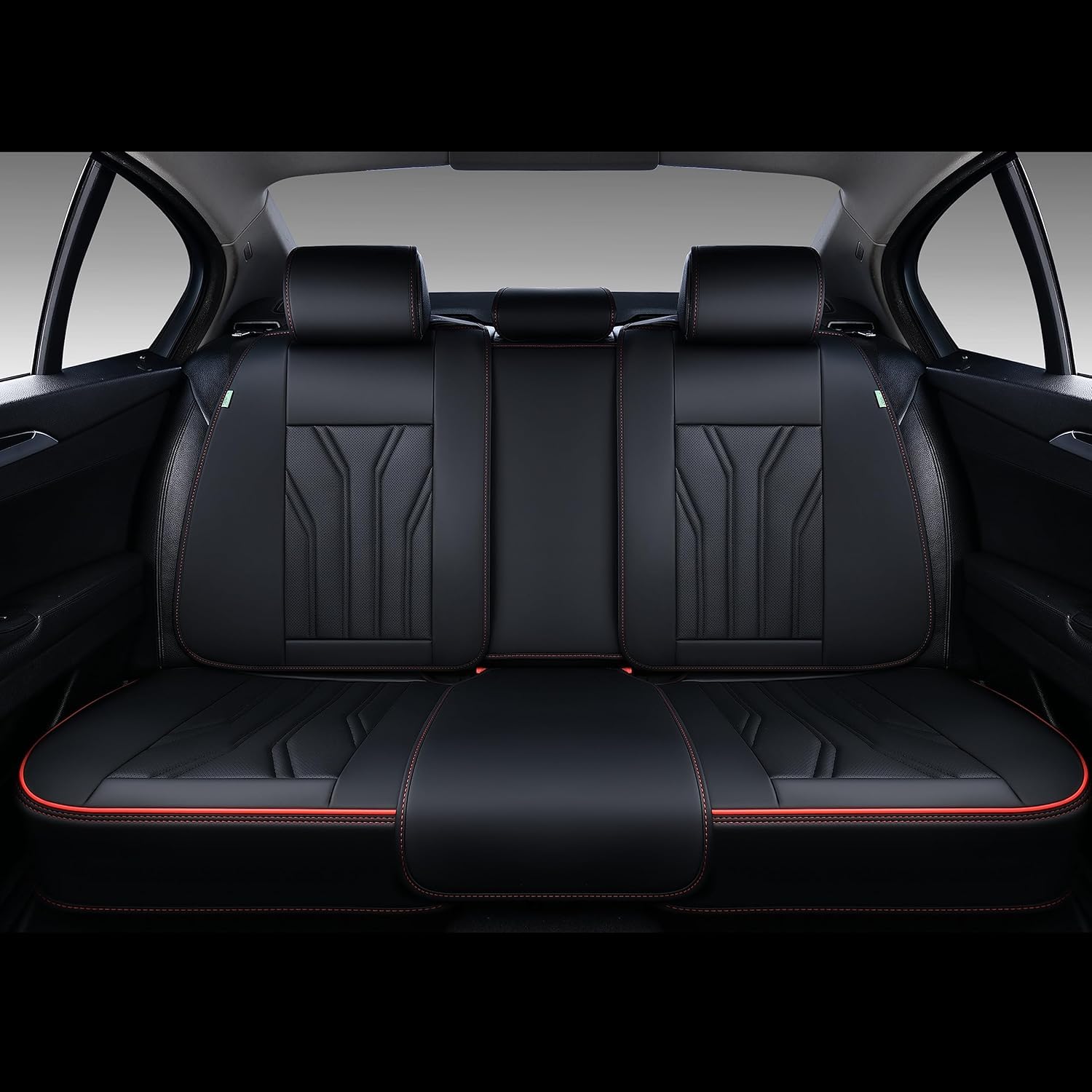 FLORICH Leather Seat Covers Full Set Car Seat Protectors 5 Seats Automotive Seat Covers Universal Fit for Most Cars Trucks SUV-Black&Red Line