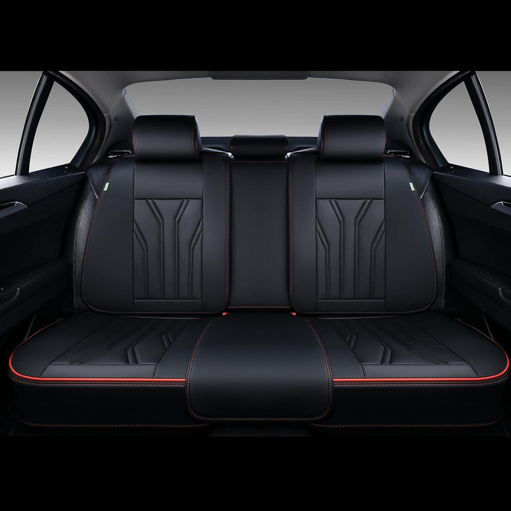 FLORICH Rear Seat Covers Leather Car Seat Covers Waterproof Back Seat Cover Automotive Seat Covers Universal Seat Cushion Protector for Most Cars Trucks SUV-Black&Red Line