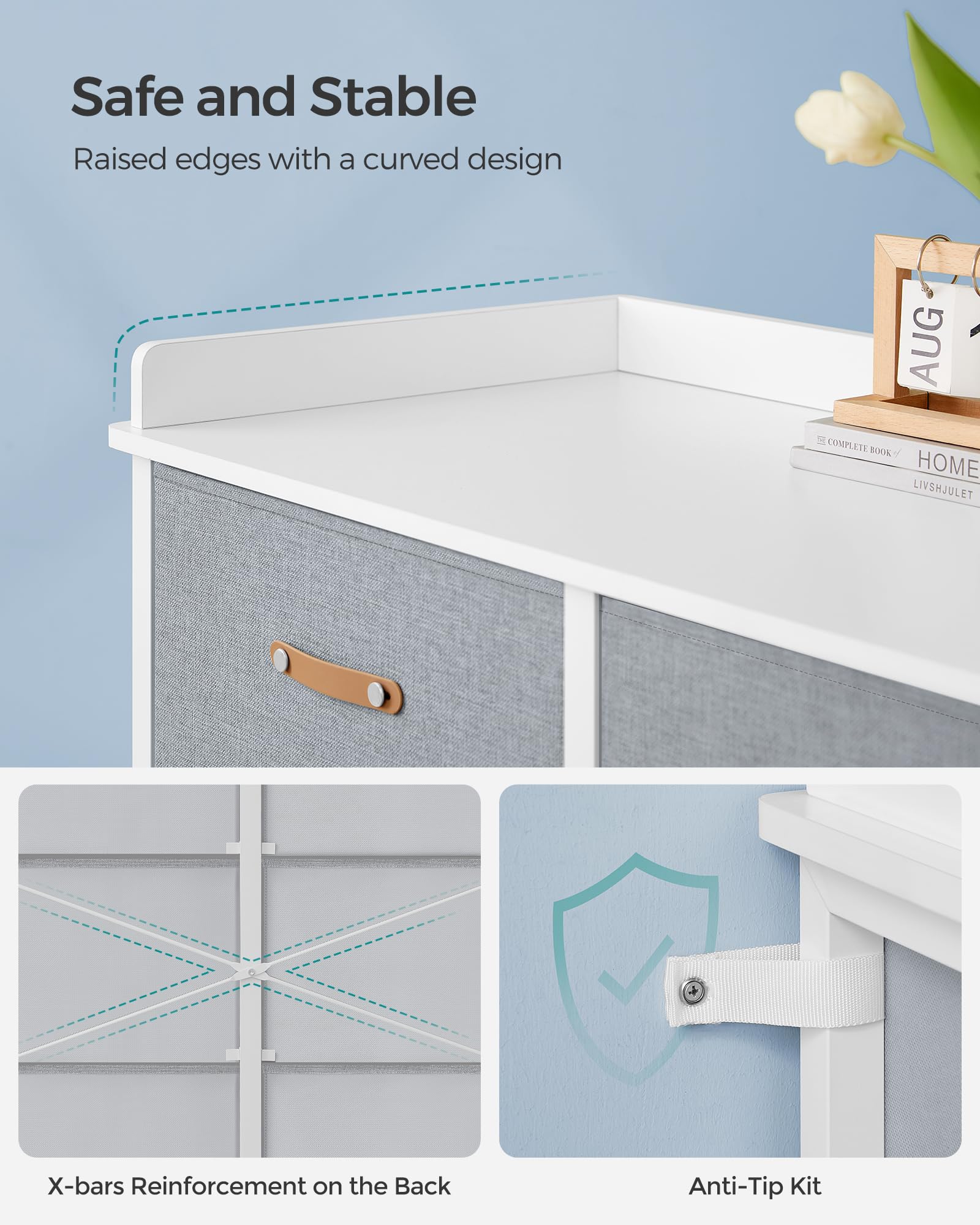 SONGMICS Kids Dresser with 6 Drawers, Boys Girls Dresser, with Water-Resistant Tabletop, Storage Organizer Cabinet, for Bedroom Hallway, Gray UGKR101G01