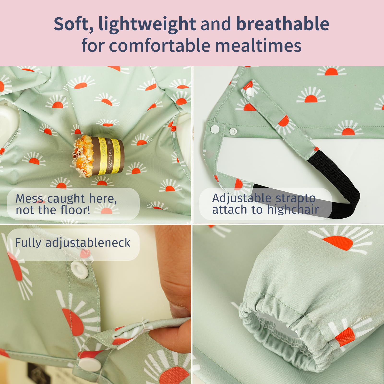 CoolaPeach 2Set Feeding Bibs Long Sleeve Baby Bib for Babies(Sunflower)