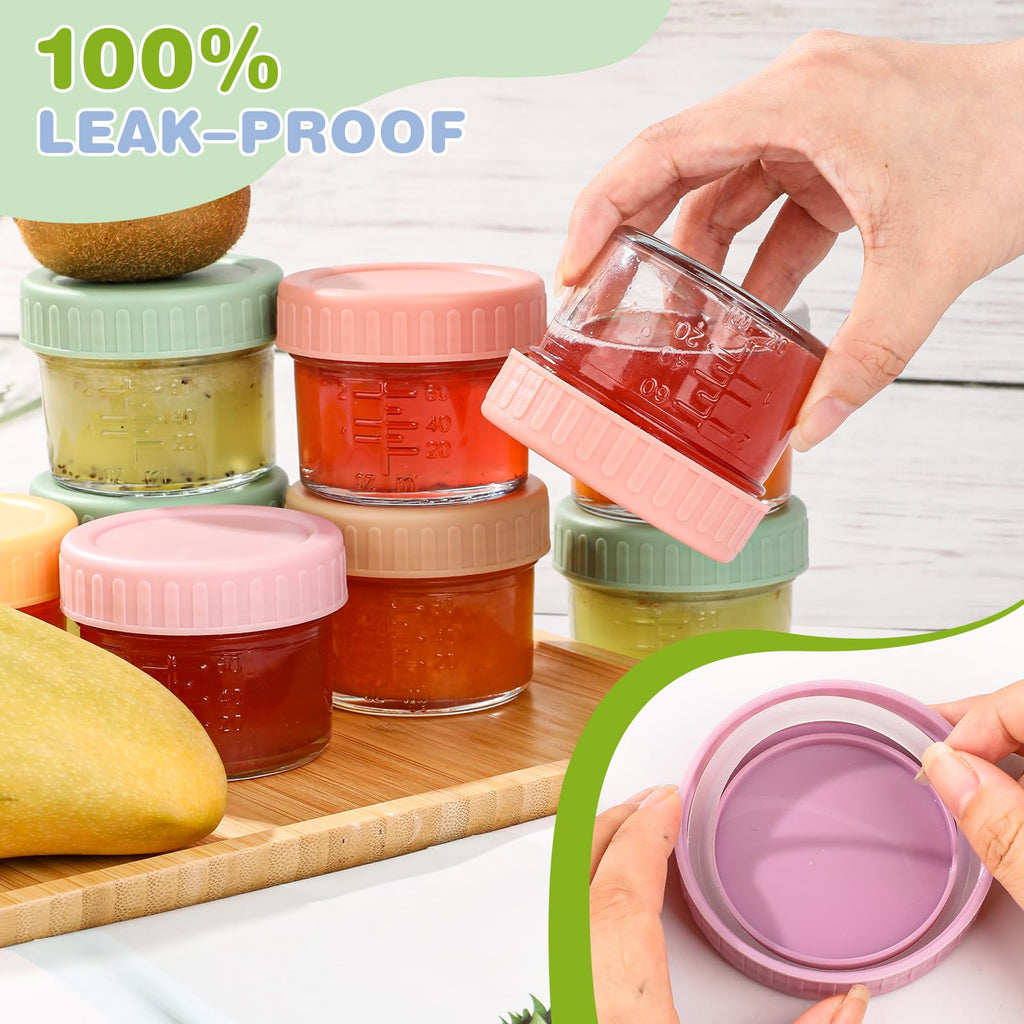 RowinsyDD 16 Pack Baby Food Containers, 4 oz Glass Baby Food Jars with Lids