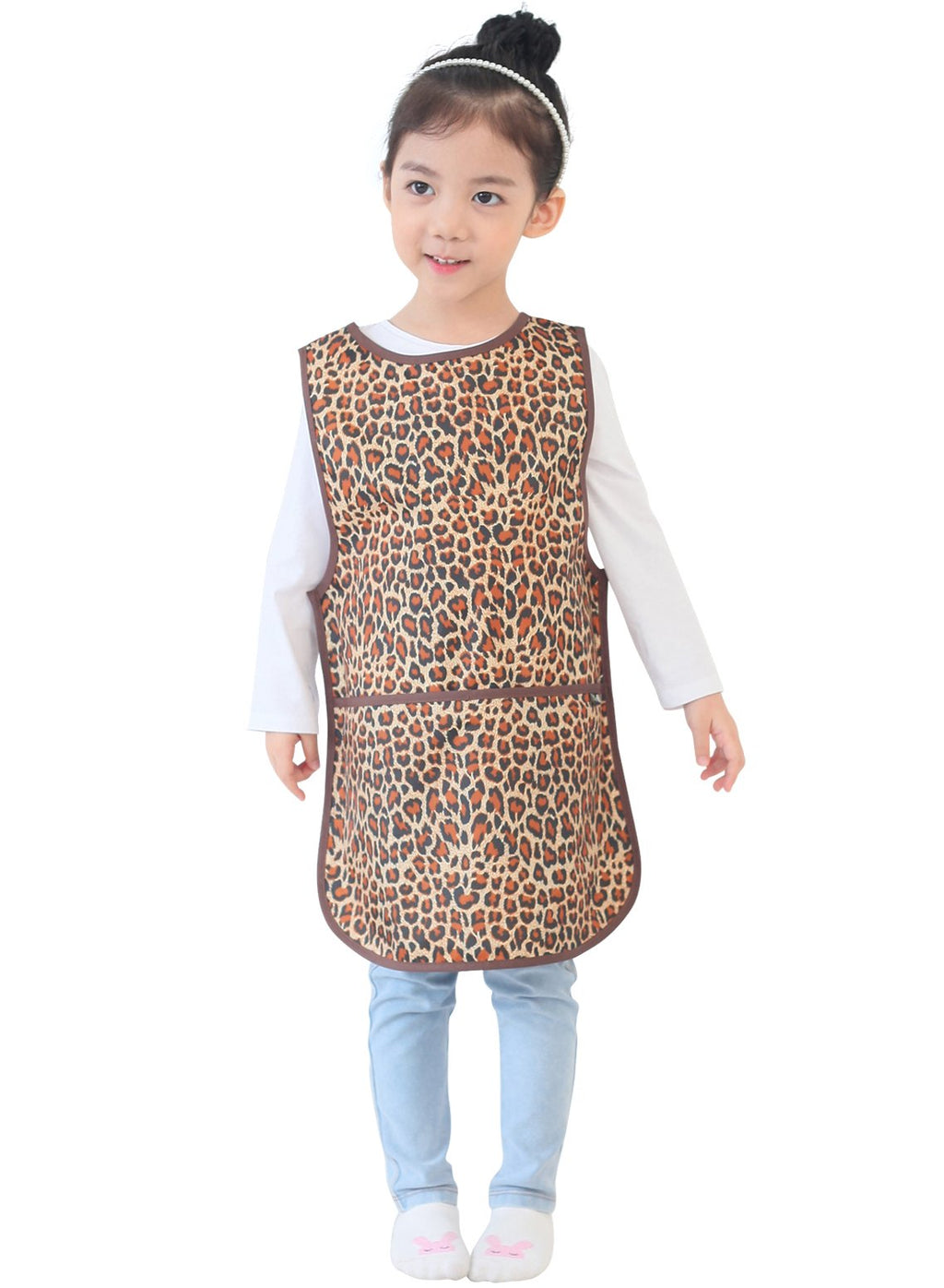 Plie Kids Painting Apron – Waterproof Art Smock for Toddlers & Preschoolers, Messy Play, Baking, Crafts, Cooking, Sensory Activities, Mealtime (Ages 1–10), Brown Animal (31-XL)