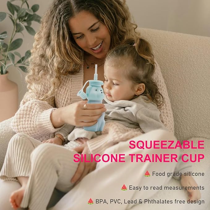 Honey Bear Silicone Straw Cup, Babies Water Drinking Cup, 8-Ounce Therapy Sippy Bottles for Speech and Feeding Training, BPA Free & Dishwasher Safe (PINK)