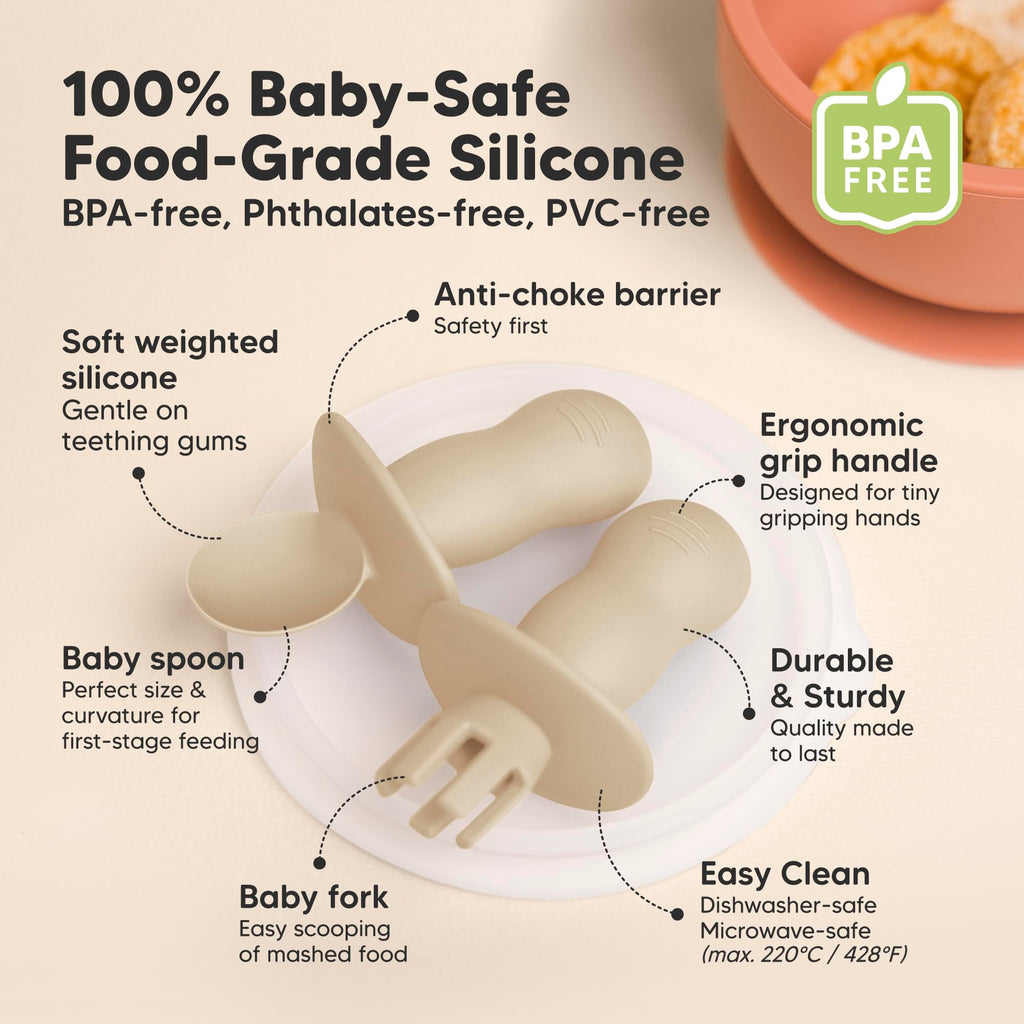 KeaBabies 4-Pack Silicone Baby Spoons and Forks Set BPA-Free (Terracotta)