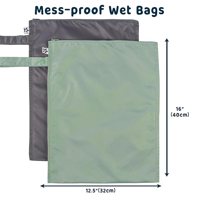 Tiny Twinkle Wet Dry Bag – 2 Pack Reusable Waterproof & Mess Proof Wet Bags for Swimsuits & Travel, Baby Towels & Beach Essentials,a Diaper Bag Must-Have(Sage, Charcoal)