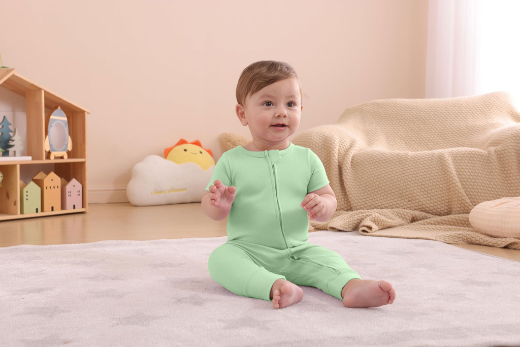 GUISBY Baby Cotton Footless Zipper Pajamas, Bright green+Green Grey, 18-24M