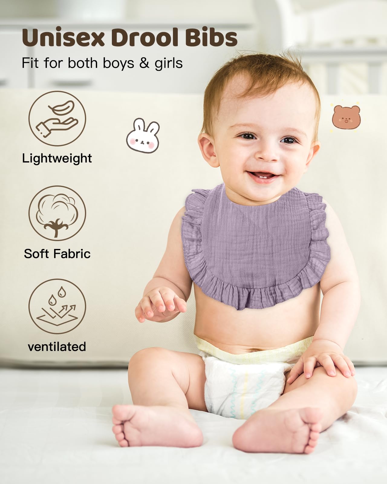 Lictin Muslin Bibs for Baby Girl - 8 Pack Baby Muslin Bibs