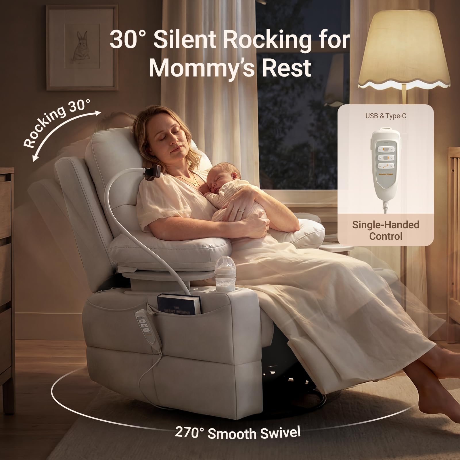 MAMAZING Lullapod Power Nursery Rocking Chair with HugAssist Armrest