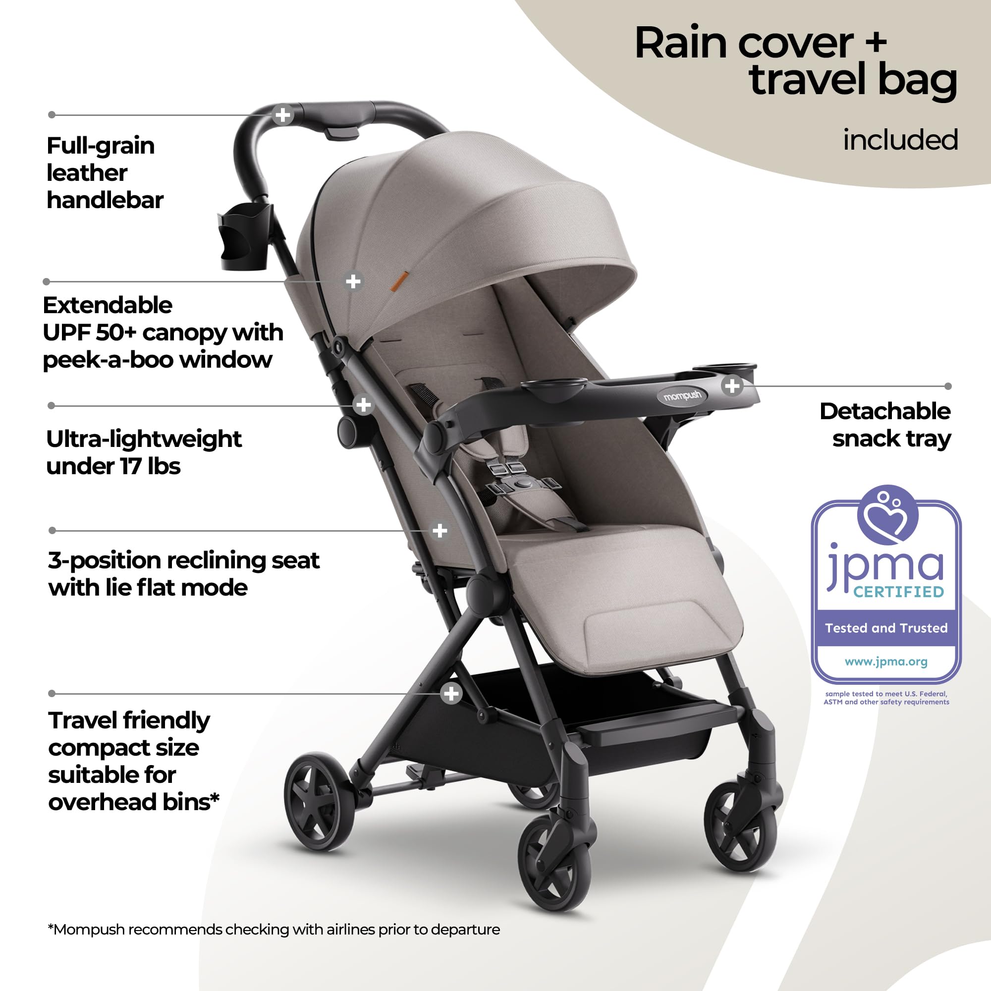Mompush Lithe V2 Lightweight Travel Stroller with Organizer Included