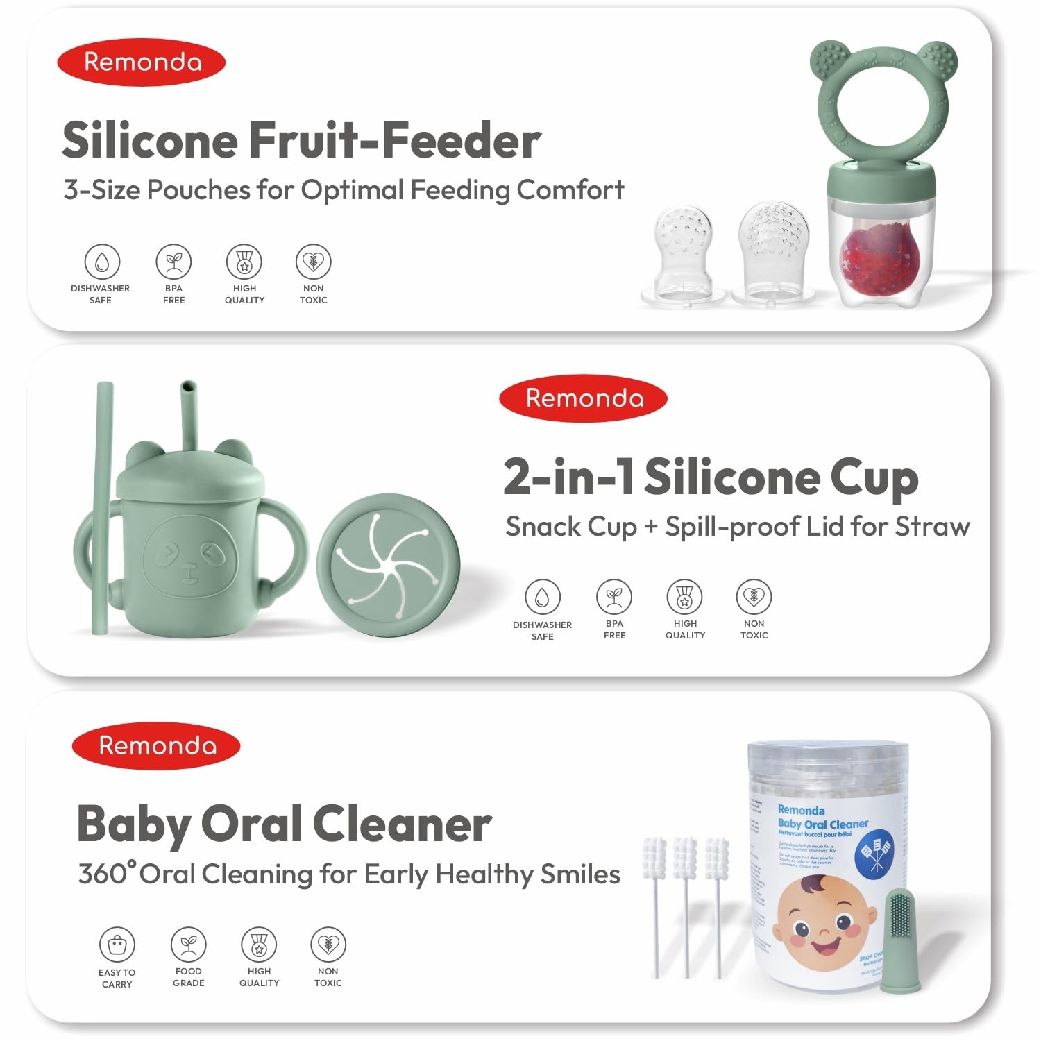 Remonda 23-Piece BPA-Free Silicone Baby Feeding Set | Extra Large Suction Plates, Toddler Bowls, Self Feeding Spoons, and More | Dishwasher Safe| Baby Led Weaning Supplies (Green）01