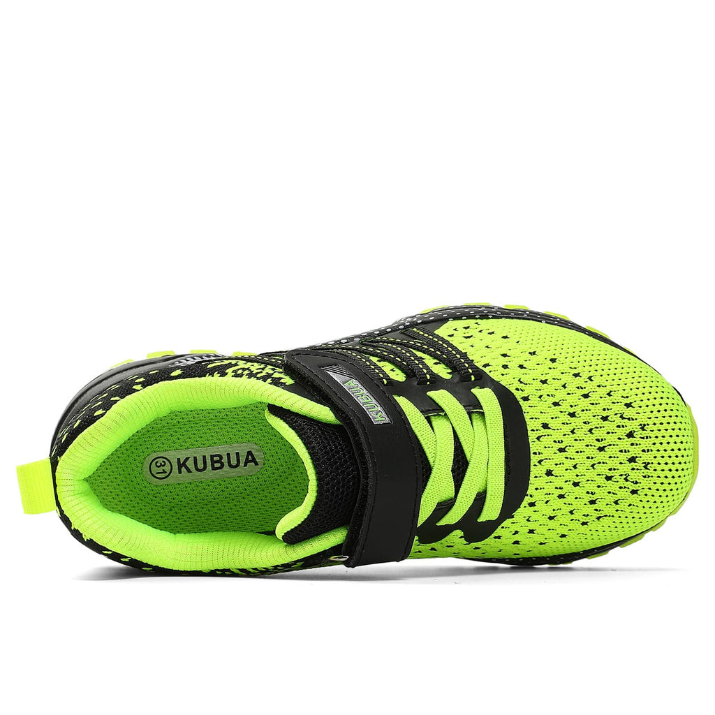 KUBUA Kids Sneakers Lightweight Boys Girls Tennis Shoes Black/Green