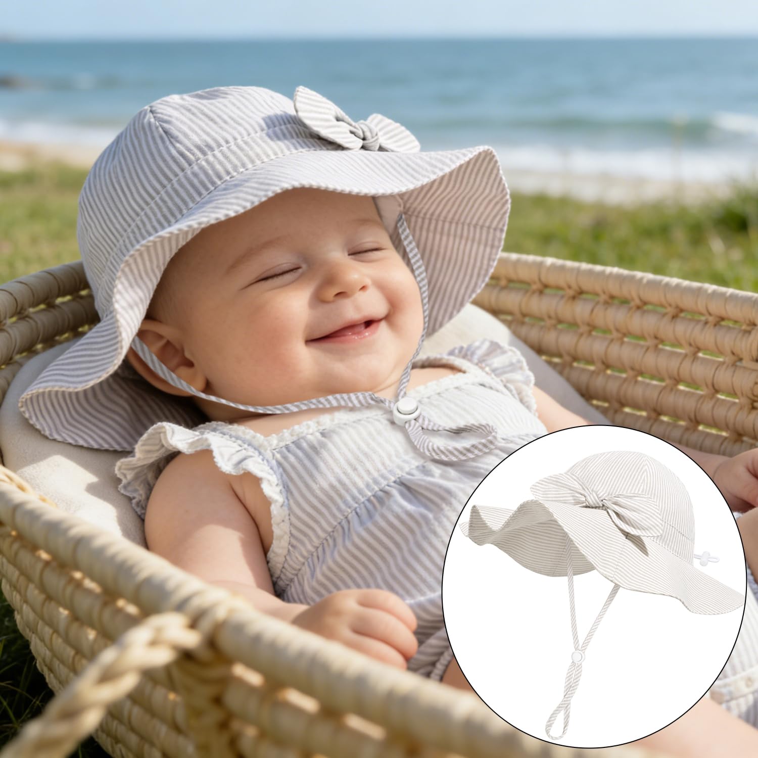 Baby Girl Sun Hat Kids Summer Beach Wide Brim Hats Toddler Bucket Hat 0-6M