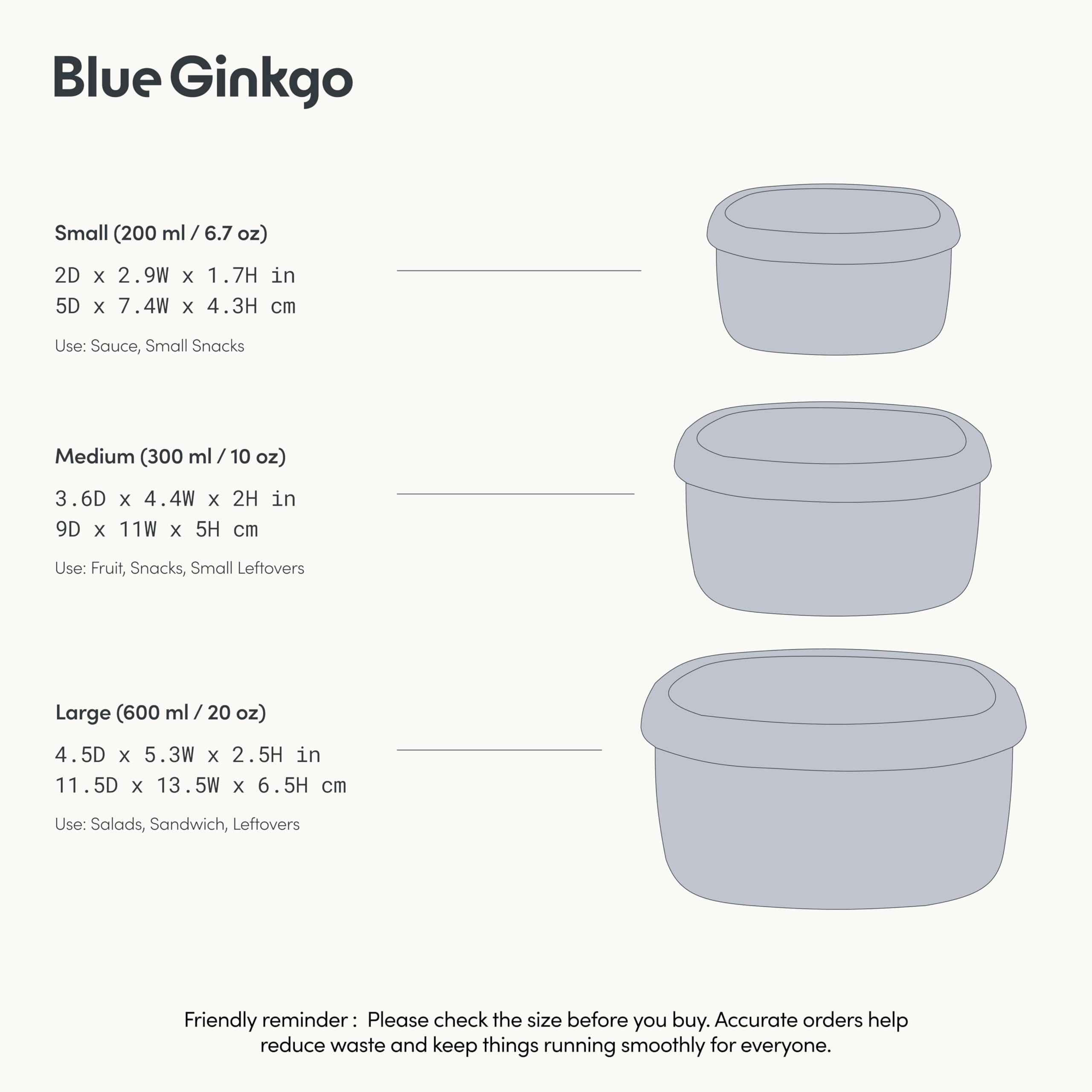 BLUE GINKGO Nesting Silicone Containers - Set of 3 Hard-Shell Silicone Food Storage Containers | BPA Free, Airtight, Dishwasher and Freezer Safe (6.7oz, 10oz, 20oz) - Grey