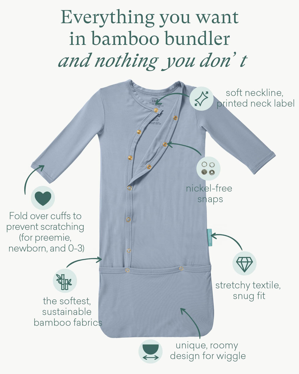 PurComfy Supersoft Bamboo Viscose Baby Sleeper Gowns, 0-3 Months