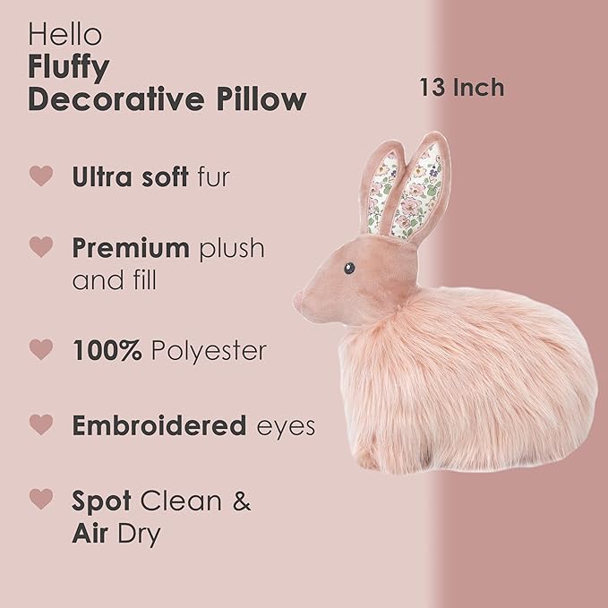 MON AMI Fluffy Bunny Décor Pillow, Soft & Cuddly Plush, Premium Throw Pillow, Kids Decorative Pillow, Pink, 13”x 12”