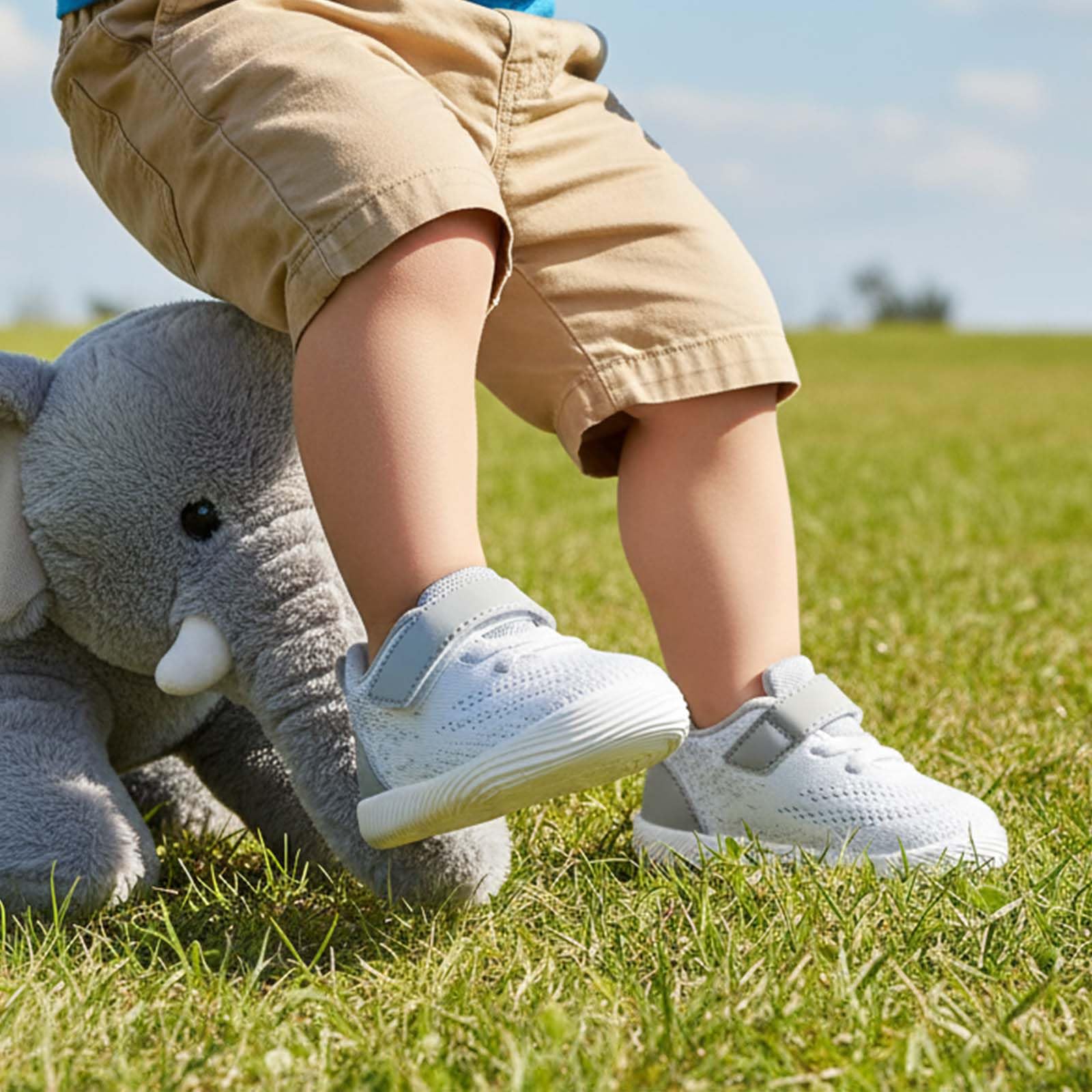 MORENDL Toddler Sneakers Baby Boys & Girls Barefoot Shoes Lightweight Breathable Walking Running Tennis Athletic Sport Shoes White Gray 18-24 Months Size 6.5
