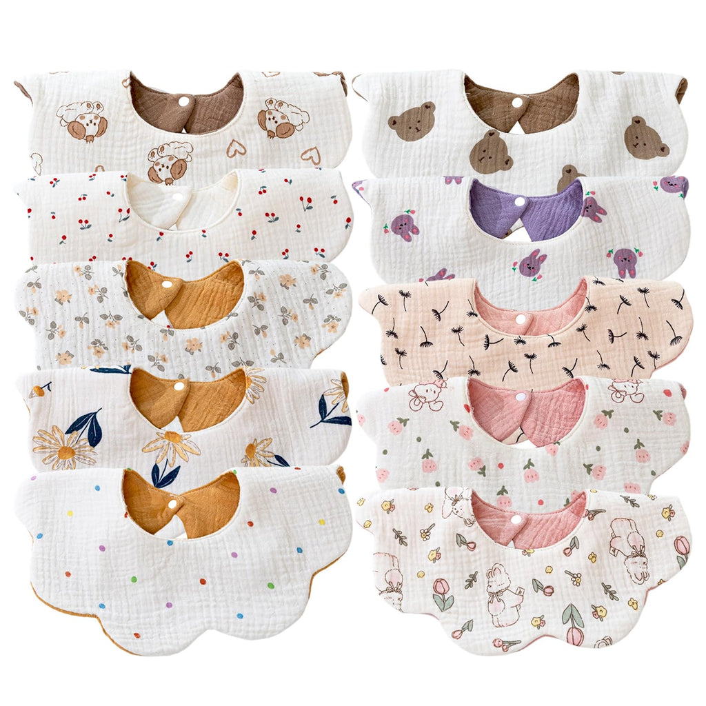 DOSMINE Organic Cotton Muslin Baby Bibs Waterproof Reversible Drool Bibs