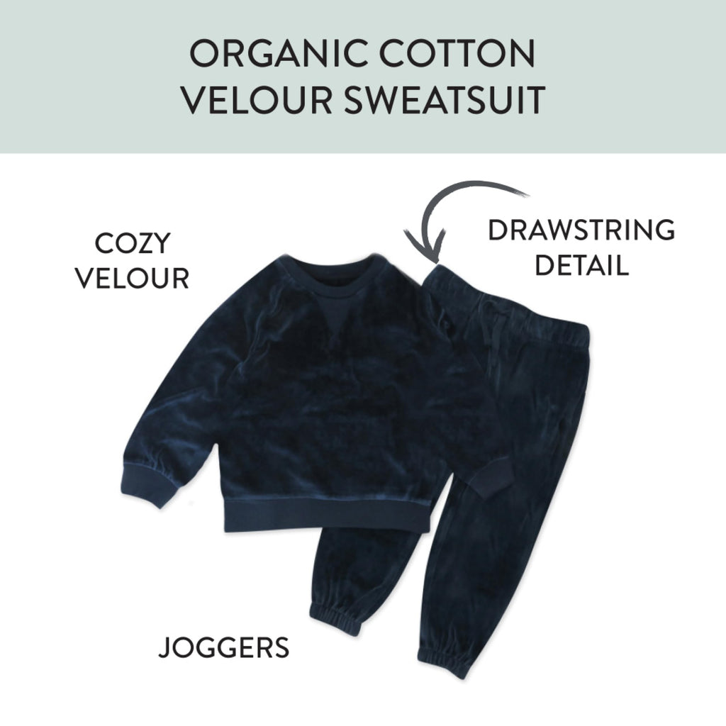 HonestBaby 2-Piece Cozy Velour Sweatshirt and Jogger Sweatpants Set Organic Cotton for Toddler, Baby Boys, Girls, Navy, 4T
