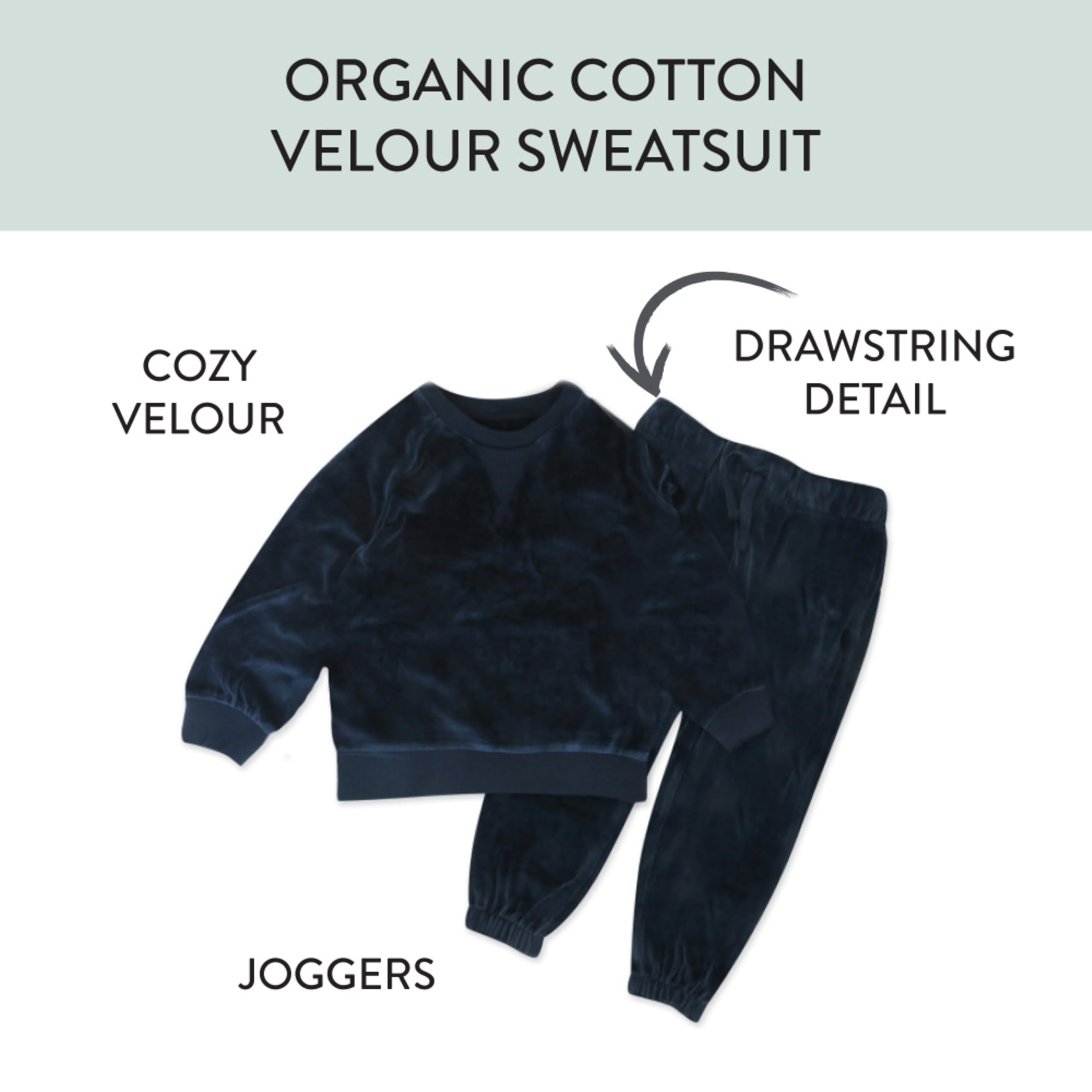 HonestBaby 2-Piece Cozy Velour Sweatshirt and Jogger Sweatpants Set Organic Cotton for Toddler, Baby Boys, Girls, Navy, 4T