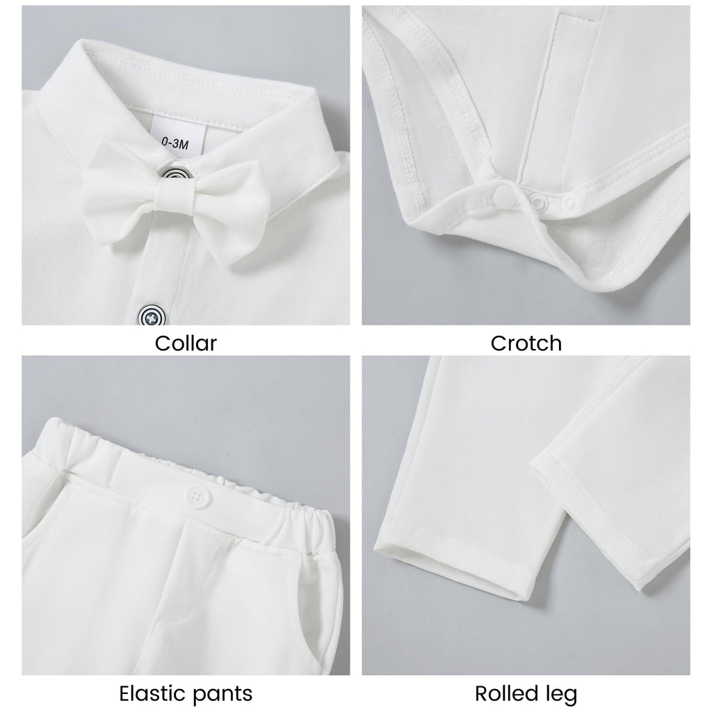 DISAUR Baby Boy Suspender Outfit Baby Formal Outfit Boy Short Sleeve Infant White Shirt White Vest Pants Bow Tie 6 9 Months