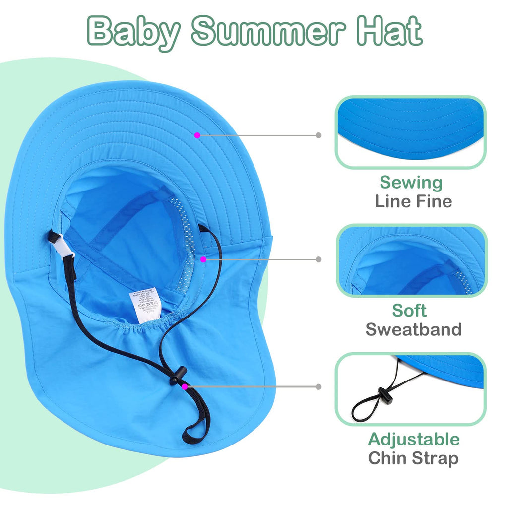 XIAOHAWANG Girls Sun Hat Baby Beach Hats Boys UPF 50+ Kids Summer Protection Cap Toddler Breathable Caps with Neck Flap (2-6Years,Light Green)