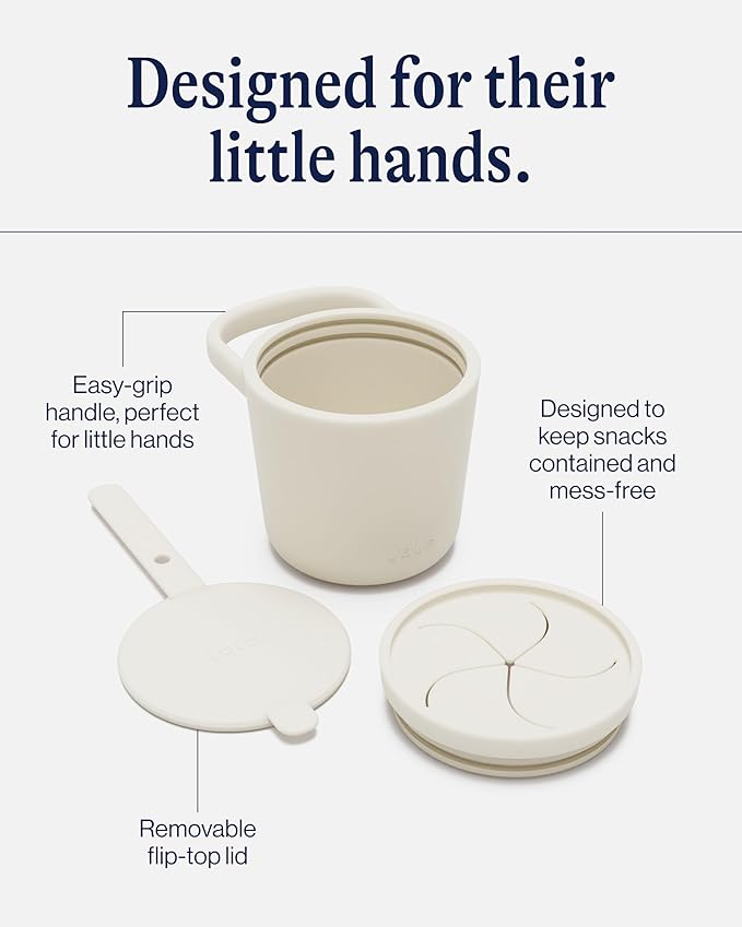 Lalo Snack Cup - Mess-Free Silicone Snack Cups for Toddlers & Babies with Detachable Lid, BPA-Free Baby Snack Containers, Fits Most Stroller & Car Seat Cup Holders, Dishwasher Safe, Oatmeal