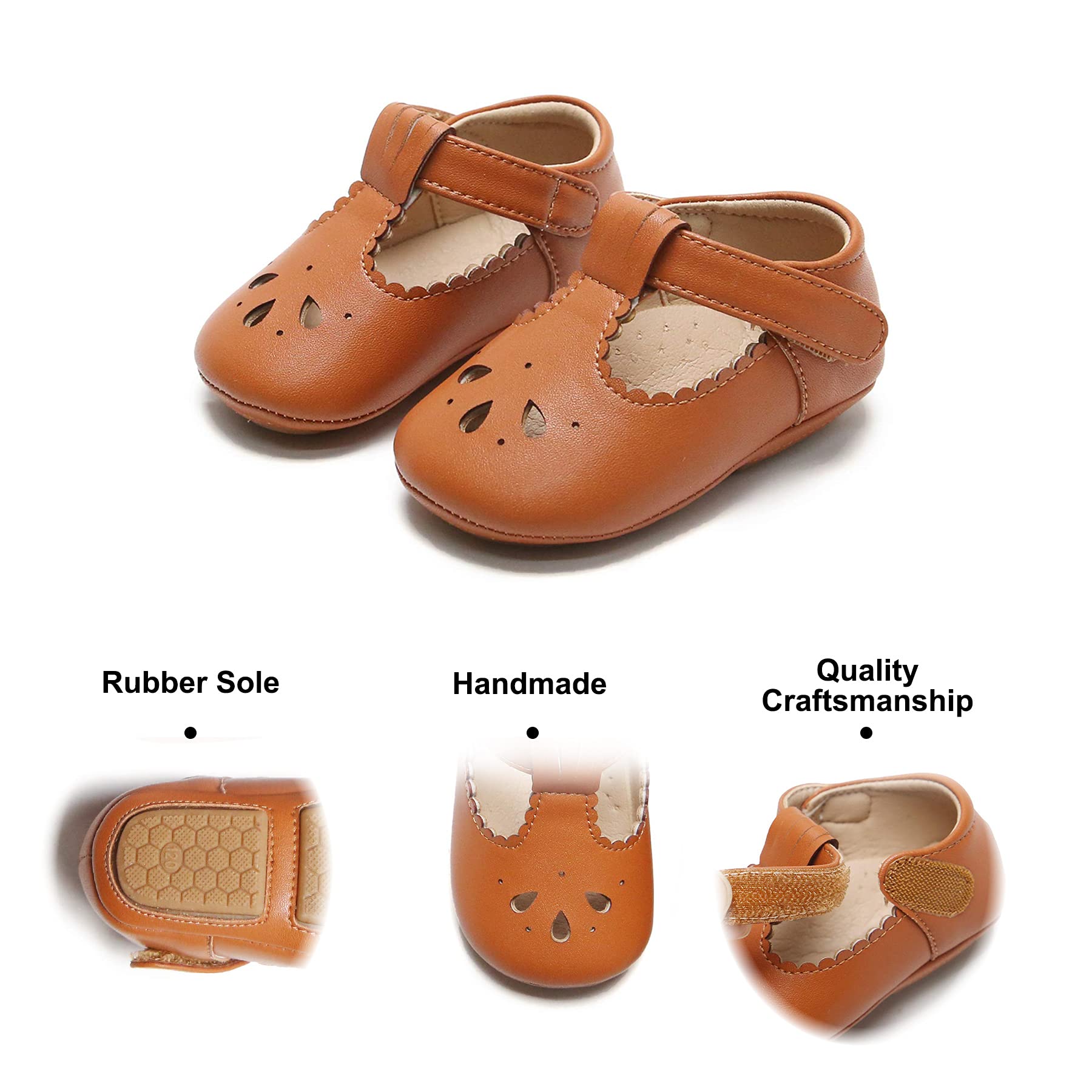 Soft Sole Brown Baby Shoes - Infant Baby Walking Shoes Moccasinss Rubber Sole Crib (Brown,12-18 Months Infant)