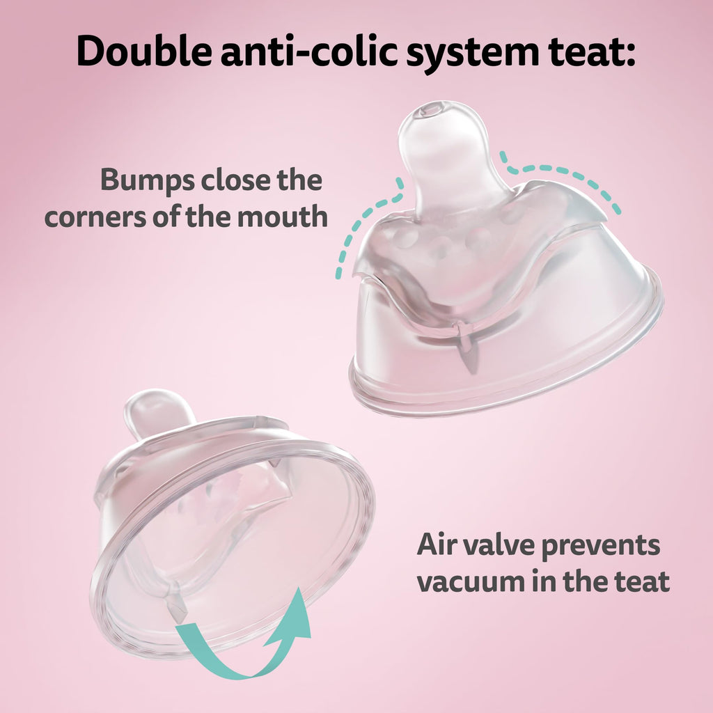Herobility Anti-Colic Baby Bottles 12 fl oz/340ml - Pack of 4 Plastic Baby Bottles, Fast Flow Plastic Bottles, Breast-Shaped Teat for Breastfed Babies - Multicolor - Sand, Woodchuck, Pink, White